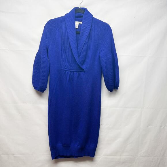 Diane Von Fursternberg 100% Wool Royal Blue Sweater Dress Size Small - Picture 1 of 9